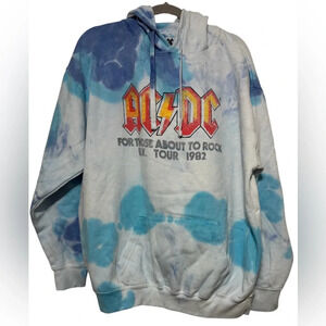 AC/DC Sweatshirt Women's Long Sleeve Music Tie Dye Drawstring Hoodie Size 1X